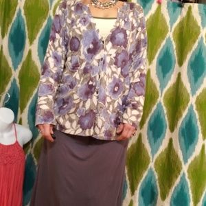 J jill floral sweater size L silk cashmere cotton!